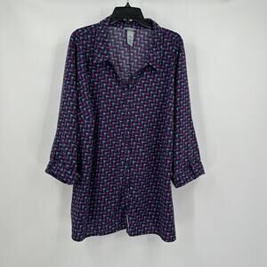 Catherines‎ Size 3X Retro Geometric Print Tunic Top 3/4 Sleeve Boho Statement